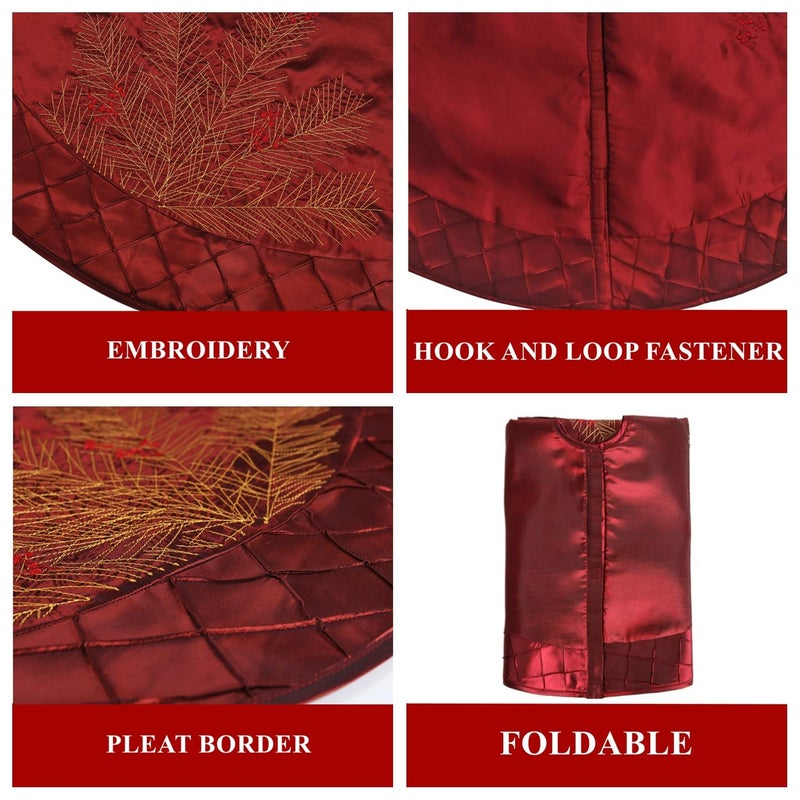 ONGLYP X.Sem Deluxe Embroidered Pine Branches Cherry with Pintuck Border,Extra Large,Christmas Tree Skirt-50 - Image 5